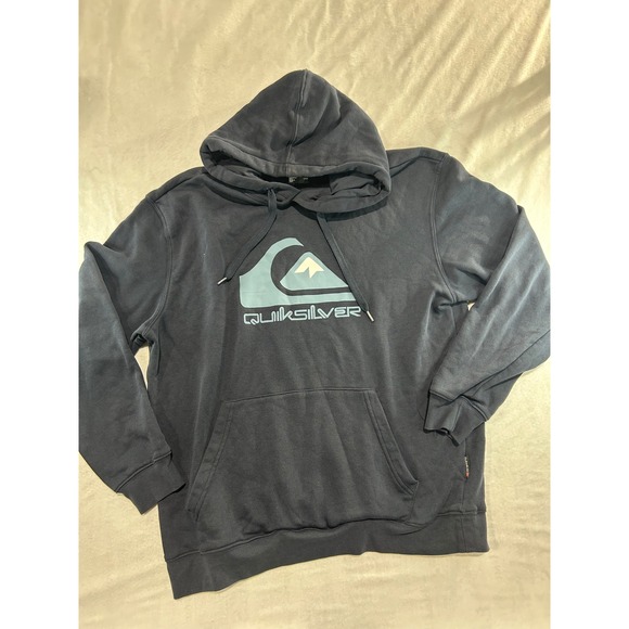 Quiksilver Other - Quiksilver Mens Logo Hoodie Navy Blue Pullover Sweatshirt Size Large